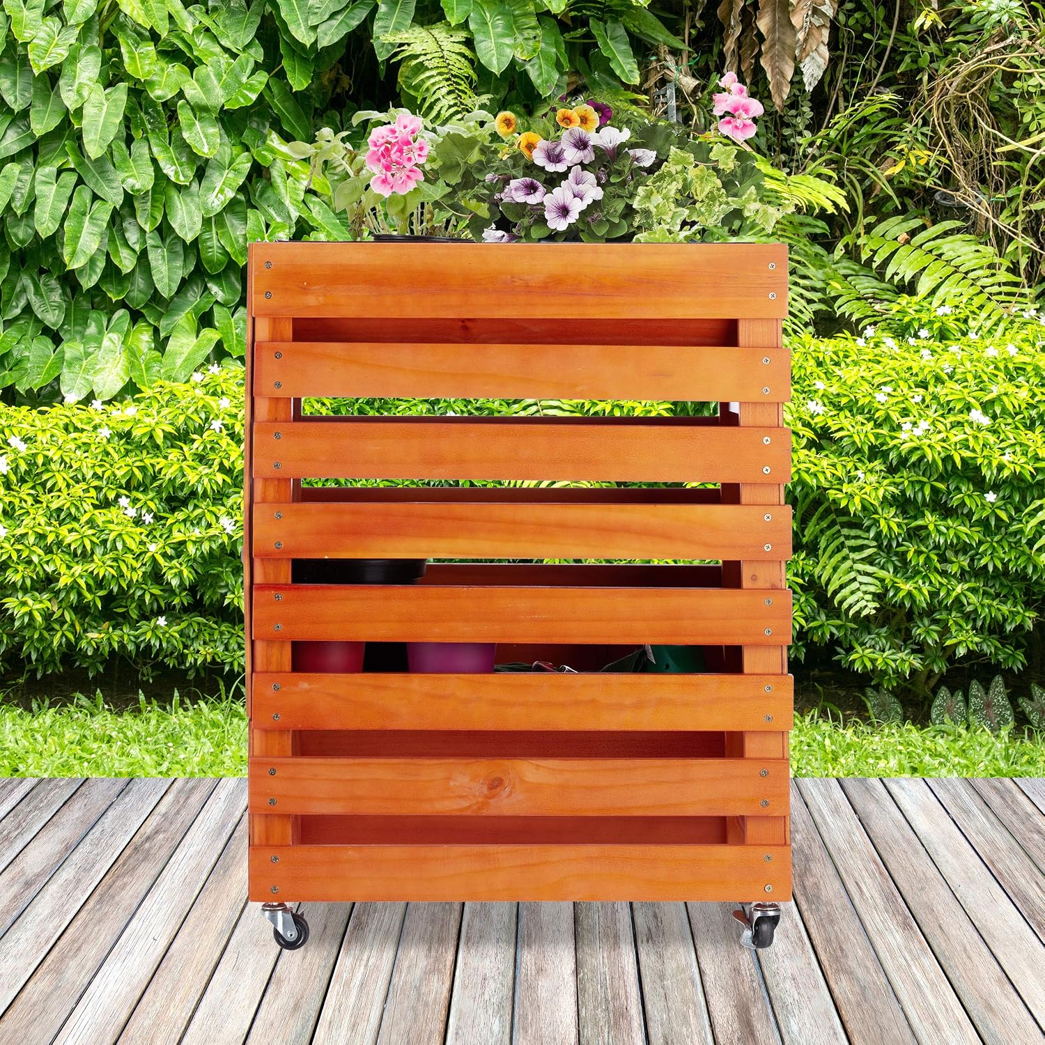 Relaxdays Huerto Urbano de Madera, con Ruedas, Tapa abatible ...
