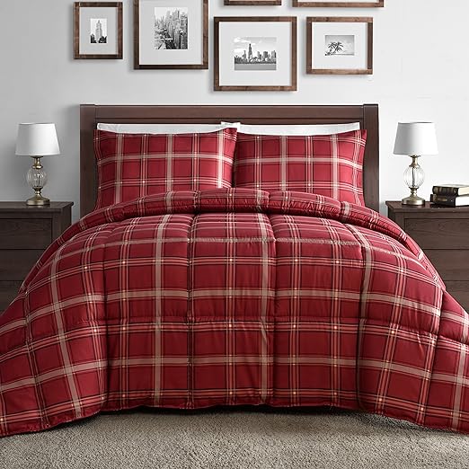 Amazon Com Comfy Bedding Luxurious Rose Red Plaid Down