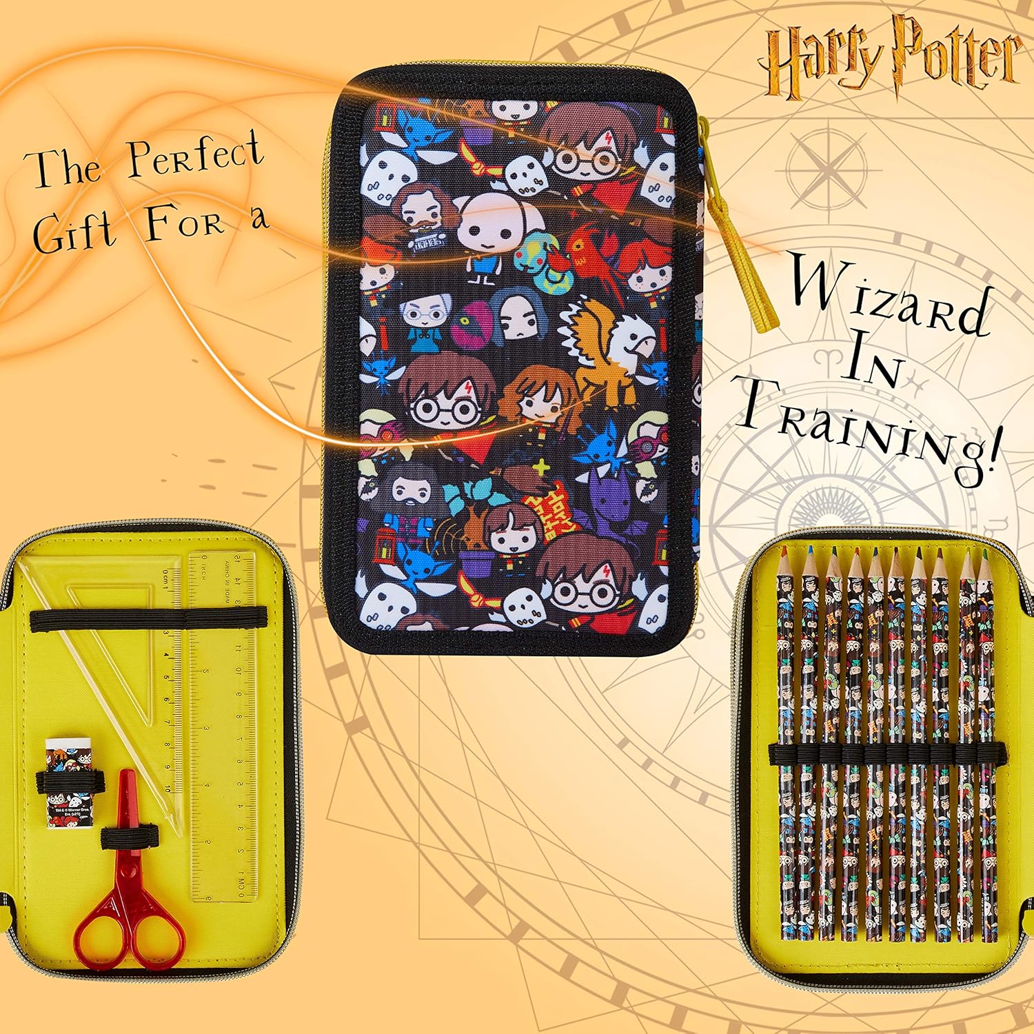 Harry Potter Pencil Case for Girls Boys Stationery Set School Supplies, Wand Secret Light Pen (Black AOP) - Image 5
