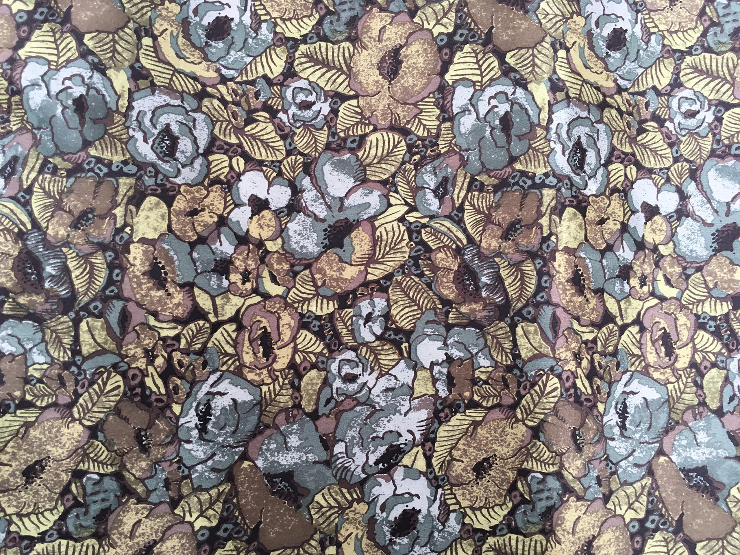 Liberty silk 100%, Autumn Camo Green, Silver & Grey Flowers/ Leaves (Per Meter) - Dress fabric/ scarves, pure silk, width 54' inches, womens, fashion, silky (20)