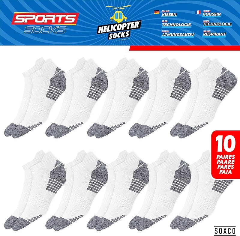 Chaussettes Homme Femme Sport 43-46 Socquettes Basses Courtes - Lot de 10 Paires (EU 43 46, Blanc S)