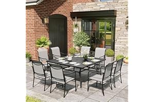 MIXPATIO 9 Piece Patio Dining Set, 8 x Textilene Dining Chairs, 60" Square Outdoor Dining Table with 1.57" Umbrella Hole, for Garden Lawn Porch and Backyard Poolside, Grey