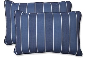 Pillow Perfect Stripe Indoor/Outdoor Accent Throw Pillow, Plush Fill, Weather, and Fade Resistant, Large Lumbar - 16.5" x 24.5", Blue/White Wickenburg, 2 Count