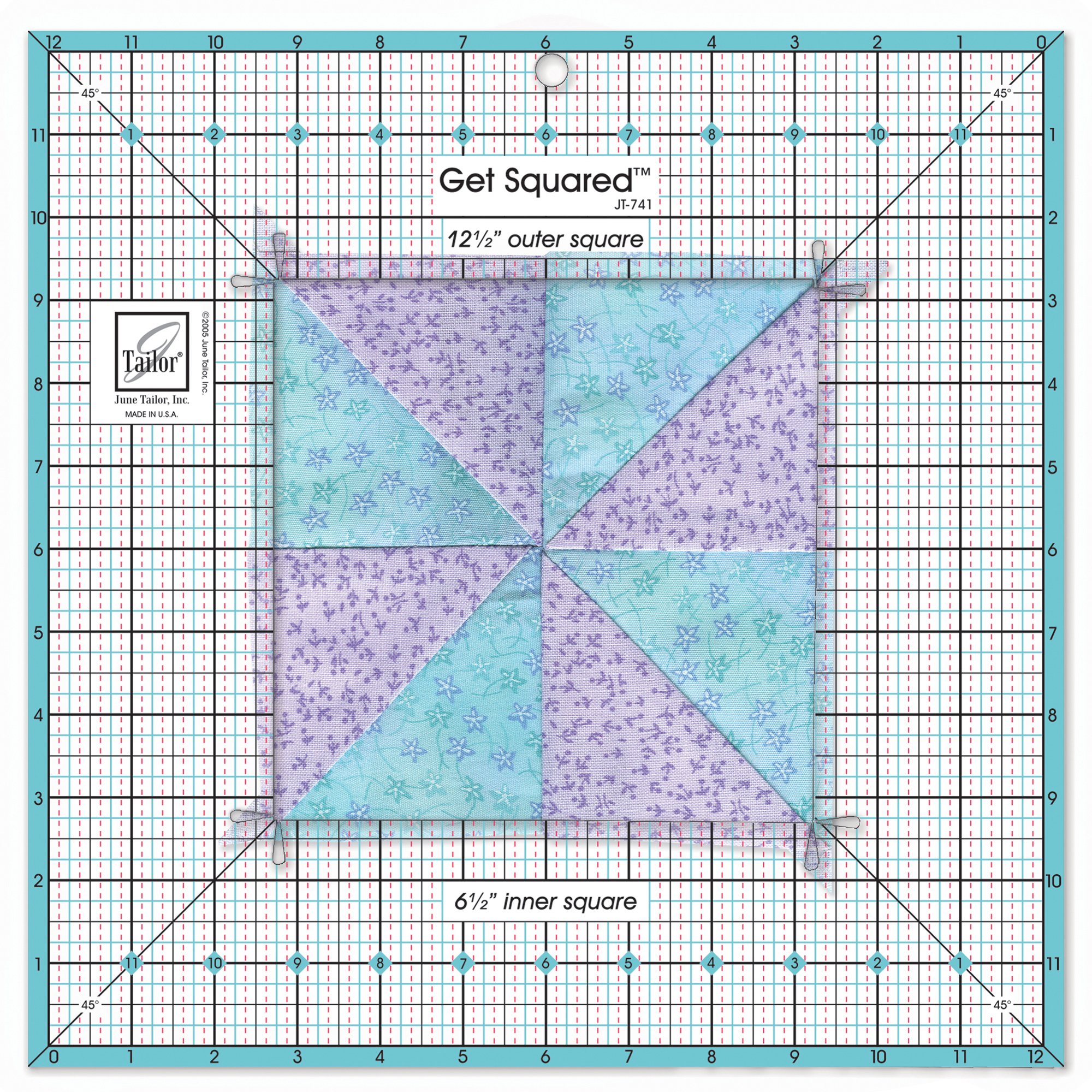 June Tailor 12.5-inch Get Squared Ruler with 6.5-inch Inner Square (Clear, Classic, Imperial)