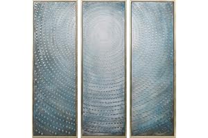 Empire Art Direct Abstract Wall Art Textured Hand Painted Canvas by Martin Edwards, Triptych, 60" x 20" each, Concentric