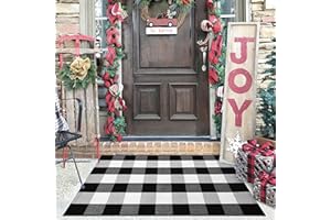 KILOCOCO Buffalo Plaid Checkered Rug - Door Mat Outdoor, Black and White Outdoor, Cotton Washable Front Door Rug Layered Doormats for Front Porch/Farmhouse/Entryway, 27.5x43 Inches