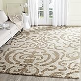 SAFAVIEH Florida Shag Collection Area Rug - 8'6" x 12', Cream & Beige, Damask Design, Non-Shedding & Easy Care, 1.2-inch Thic