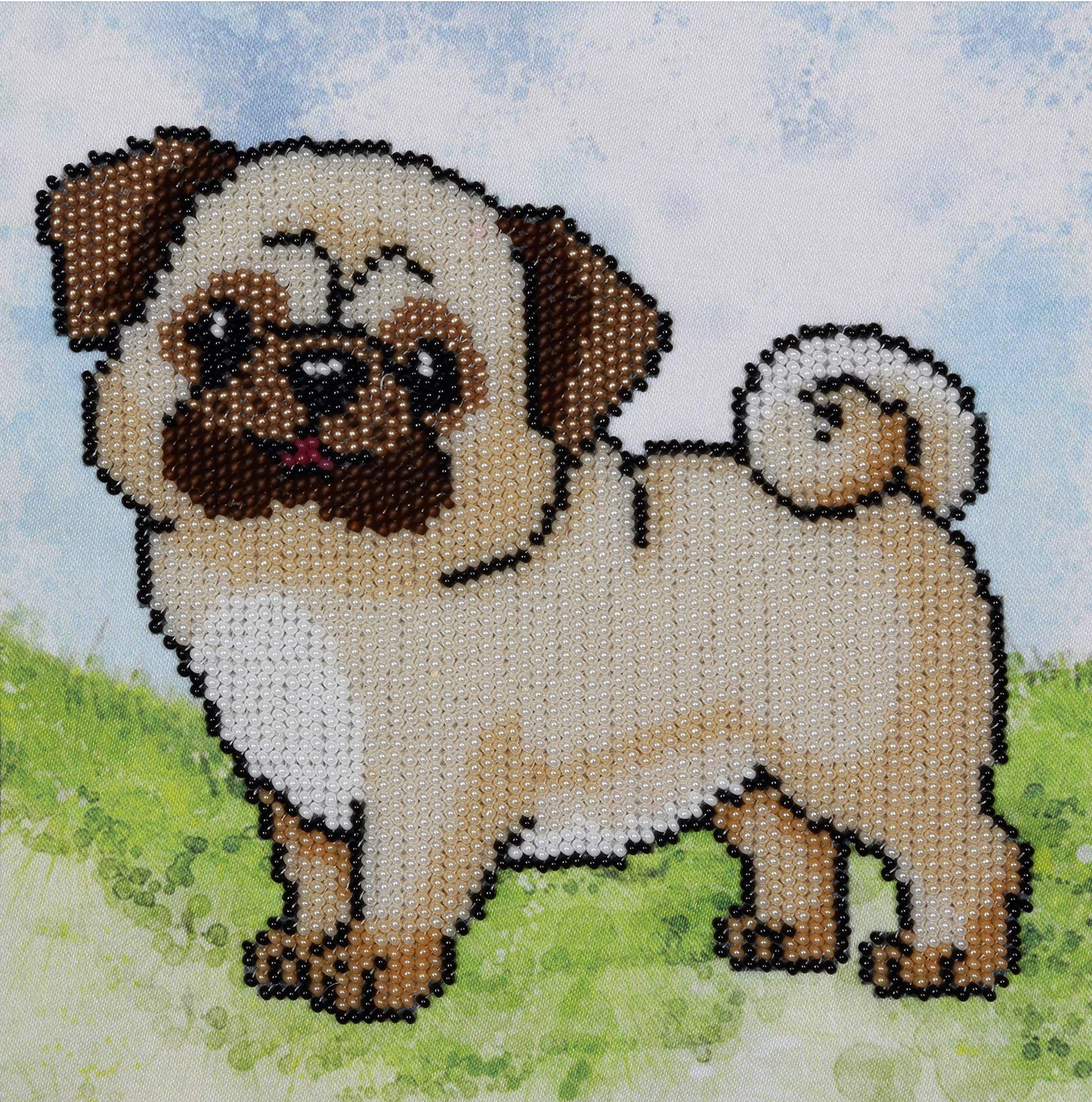 VDV CreativePug Dog Counted Bead Embroidery Kit 17x17 cm, Fabric, Multi-Colour, 21 x 14.8 x 1 cm