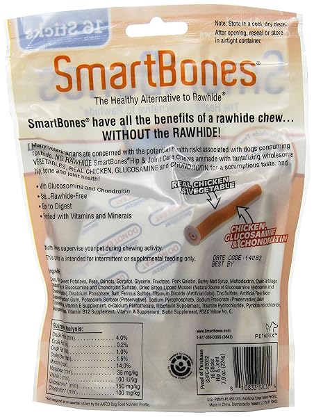 SMARTBONES HIP AND JOINT CARE STICKS, RAWHIDE-FREE CHEWS FOR DOGS, WITH GLUCOSAMINE AND CHONDROITIN, 16 COUNT