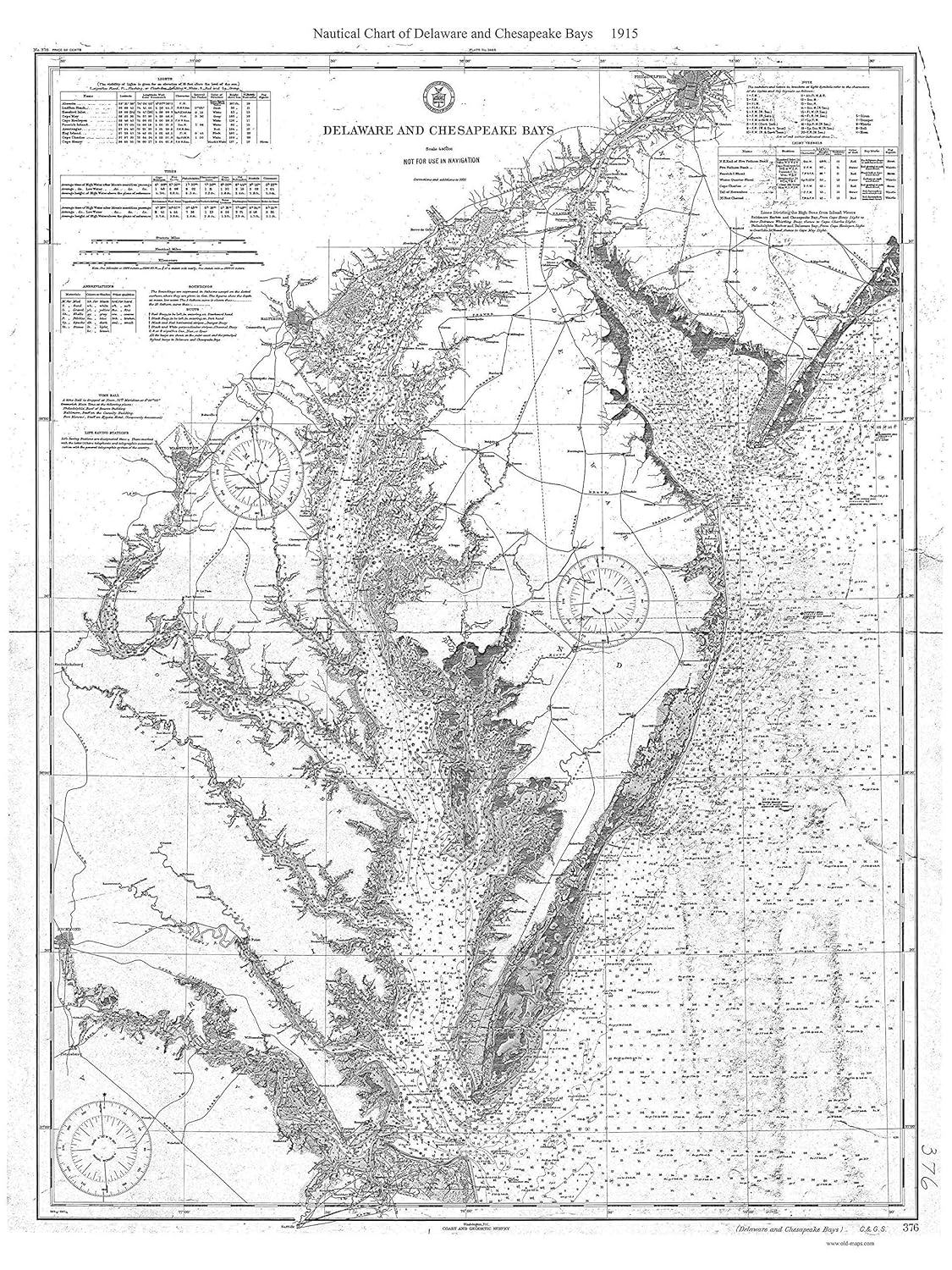 Delaware and Chesapeake Bays (Delmarva Peninsula) 1915 Nautical Map Reprint AC