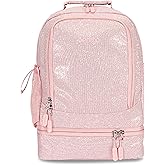 Bentgo Kids 2-in-1 Backpack & Insulated Lunch Bag - Glitter Designed 16” Backpack for School & Travel - Durable, Water Resistant, Padded, & Large Compartments (Glitter Edition - Petal Pink)