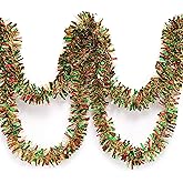 Anderson's Metallic Red, Green & Gold Tinsel Twist Garland, 25ft Holiday Decoration, Christmas Tree Trim, Parade Float Decor, Party Supplies, Halloween, Graduation, Indoor/Outdoor Event Garland
