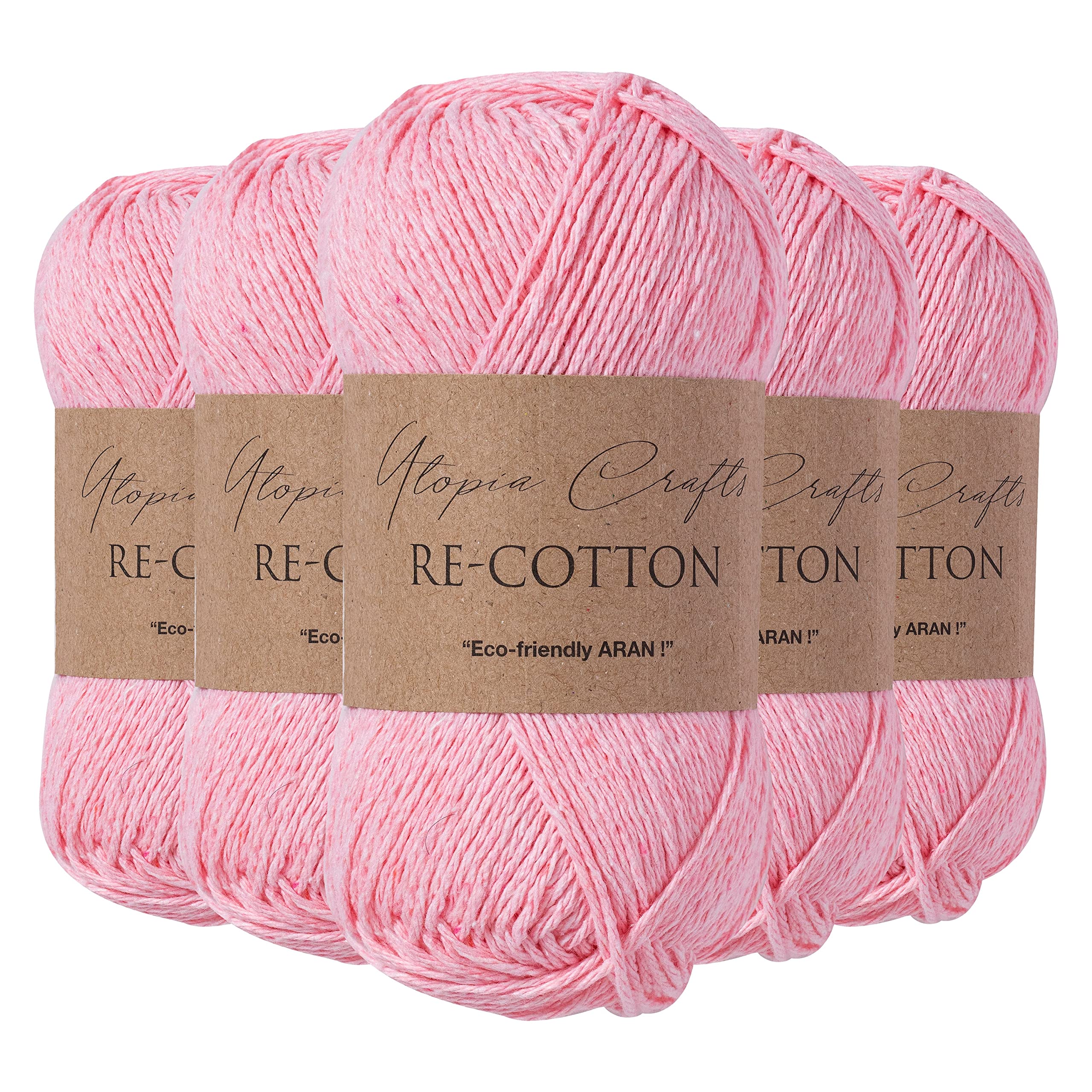 Utopia Crafts Re-Cotton Knitting Yarn, 5X 100g (Light Pink)