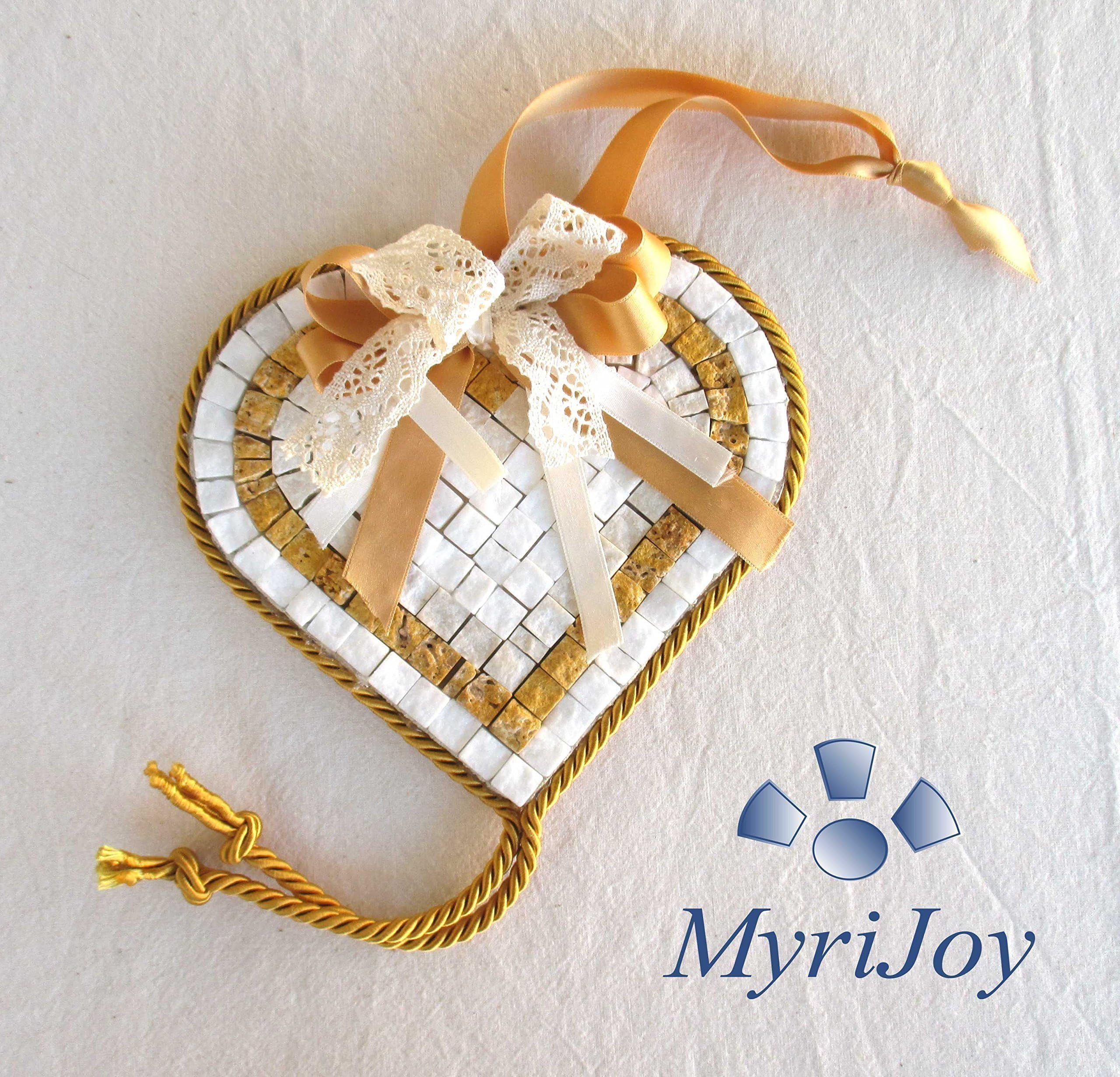 Mosaic craft kit Yellow Heart - DIY gift - Make your own mini mosaic wall art - Italian marble mosaic tiles - Puzzle for adults