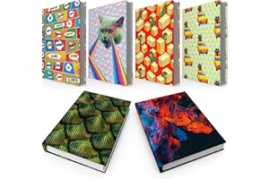 ELLOPI Stretchable, Easy Apply Book Covers 6 Pk of Fun Designs. Standard Jackets Fit Most Hardcover Textbooks Up to 8 x 10". Adhesive-Free, Nylon Fabric Protector. Washable and Reusable Student School Supply