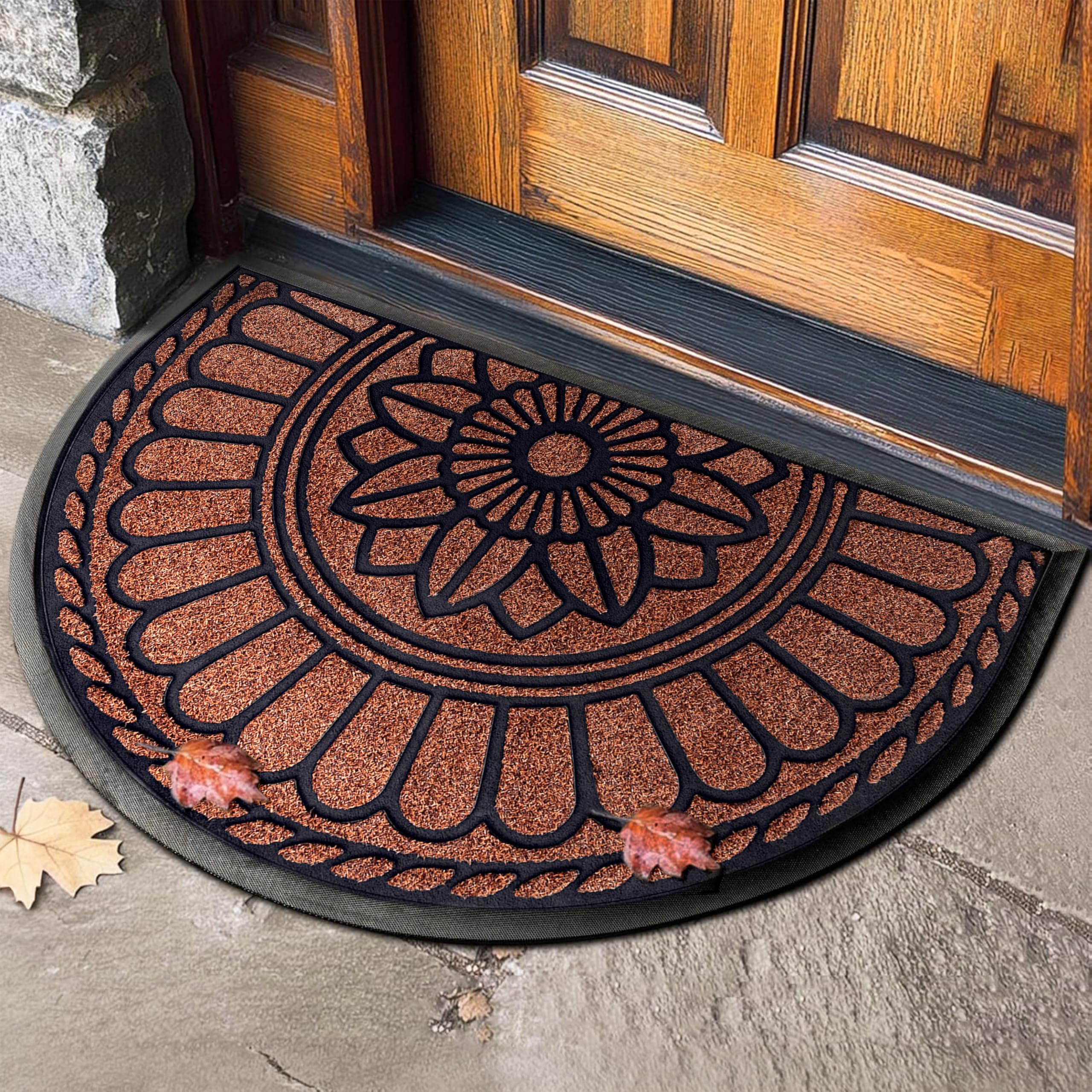 Mibao Half Round Door Mat Outdoor, Heavy Duty Front Door Mat, 60 x 90 Cm, Anti Slip Entrance Mat Outside,Dirt Trapper Rubber Backed Doormat,Maroon Mat