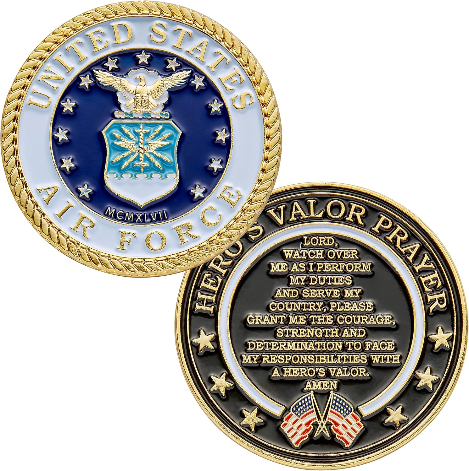 Hero's Valor United States Air Force Challenge Coin Prayer 1-Pack (One Coin)