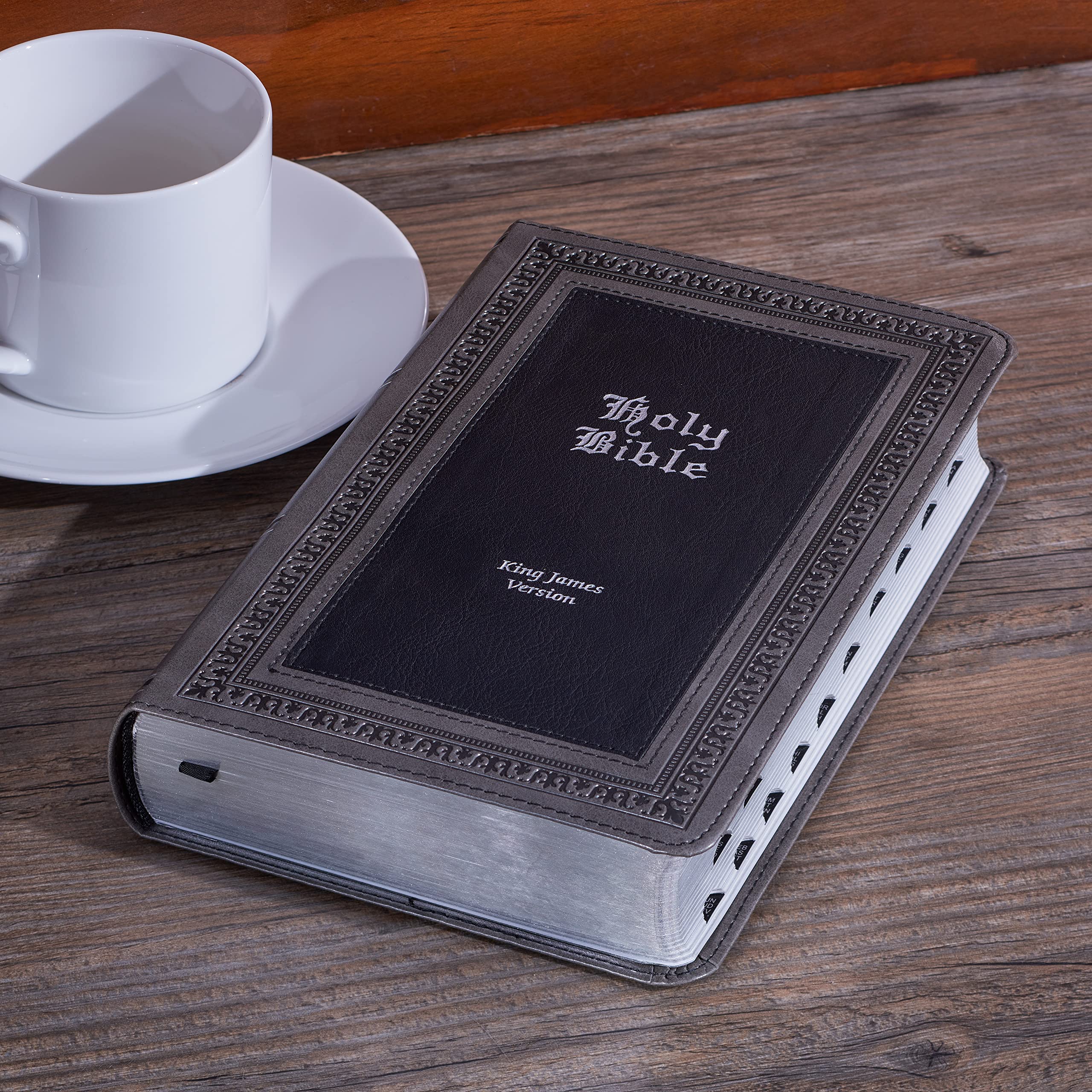 KJV Holy Bible, Giant Print Standard Size Faux Leather Red Letter Edition - Thumb Index & Ribbon Marker, King James Version, Gray/Black (KJV Standard GP Editions)