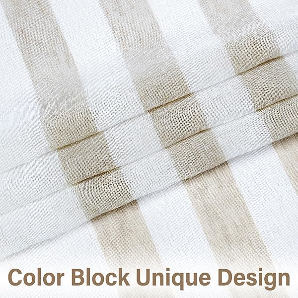 WEST LAKE PINCH PLEATED SHEER CURTAINS 84 INCHES LONG,TAN WHITE COLOR BLOCK DRAPES,FARMHOUSE WINDOW TREATMENT FOR BEDROOM LIVING ROOM,BACK TABS,TAN WHITE,58″ WX84 L(PACK OF 2)