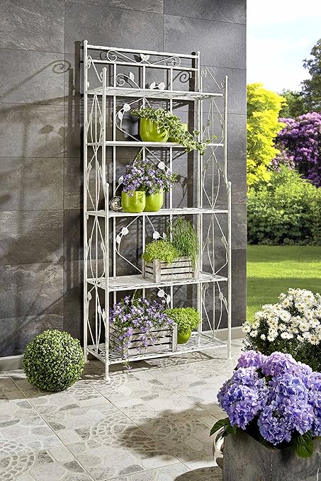 Gartenregal 177cm Weiss Vintage Klappbar Blumenregal Blumentreppe Metall Regal Pflanzentreppe Pflanzenstander Amazon De Garten