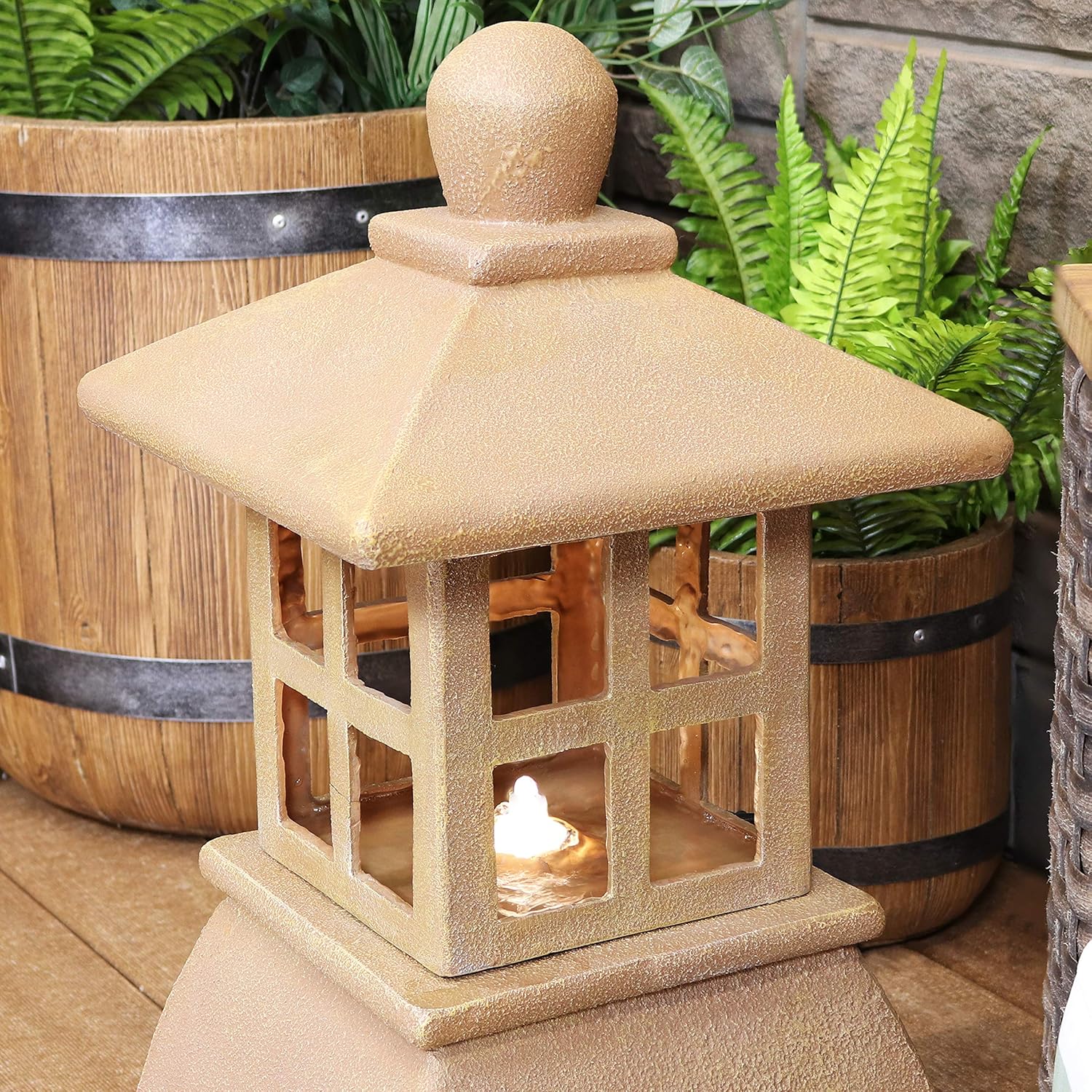 Sunnydaze Asian Pagoda Outdoor Water Fountain with LED Lights - Decorative Freestanding Japanese Garden Fountain for Backyard, Lawn, and Porch - 23-Inch : Garden & Outdoor