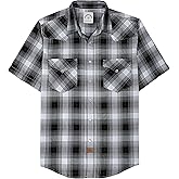 Dubinik®50% Viscose derived from Bamboo,50% Polyester Mens Short Sleeve Western Cowboy Pearl Snap Casual Plaid Shirts for Men