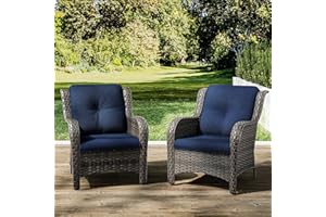 Joyside Outdoor Wicker Chair Rattan Patio Dining Chairs Set of 2 PE Wicker Patio Chairs with 4inch Seat Cushions Outdoor Patio Seating Chair for Garden, Backyard Deck(Mixed Grey/Blue)