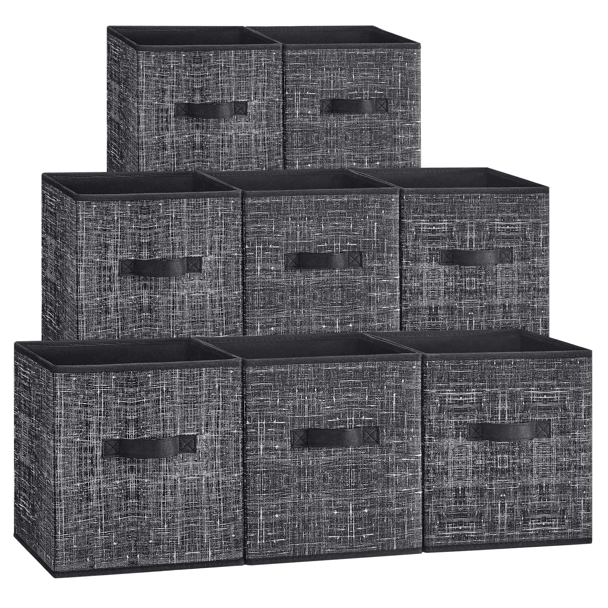 SONGMICS Storage Cubes, 26 cm Non-Woven Fabric Bins with Double Handles, Set of 8, Wardrobe Organisers for Shelves, Foldable, for Clothes, Ink Black ROB826B01