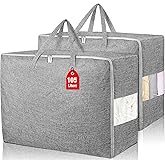 2Pack 105L Extra Large Storage Bags, Folding Moving Comforter Blanket Storage Bags Closet Organizers and Storage Containers for Clothes with Strong Handles&Zippers Clear Window for Bedding Pillow Grey