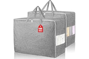 BESSLLY 2Pack 105L Extra Large Storage Bags, Folding Moving Comforter Blanket Storage Bags Closet Organizers and Storage Containers for Clothes with Strong Handles&Zippers Clear Window for Bedding Pillow Grey