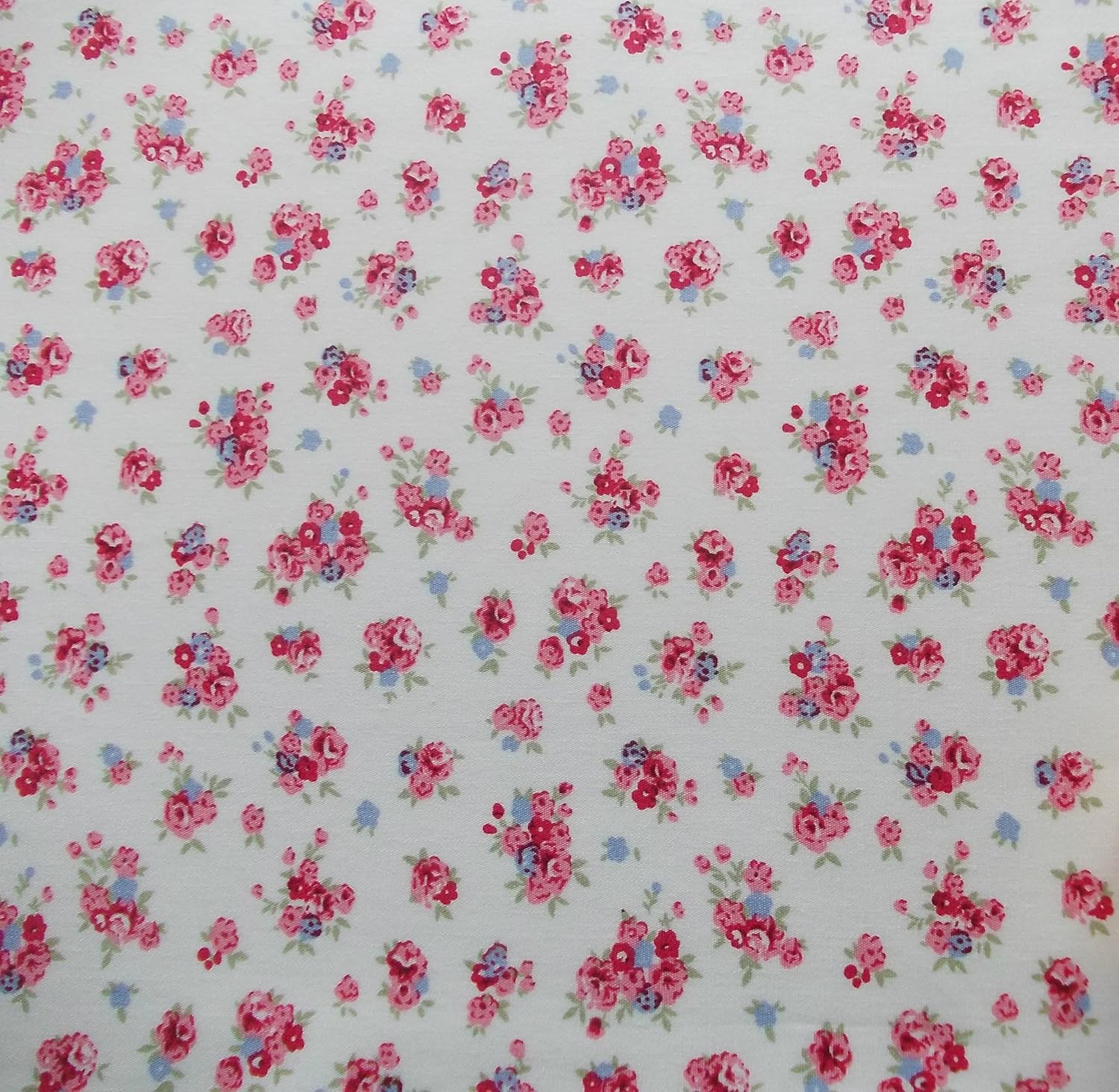 Vintage Floral Fabric Shabby Chic Pink Roses on Ivory 100 Cotton