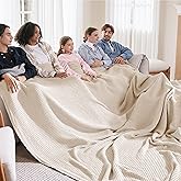 Bedsure Gentlesoft 100% Cotton Large Blanket Oversized King for Bed - Breathable Thick Waffle Weave Blanket for Summer, Couch Cover, Light Beige, 120x94 inches