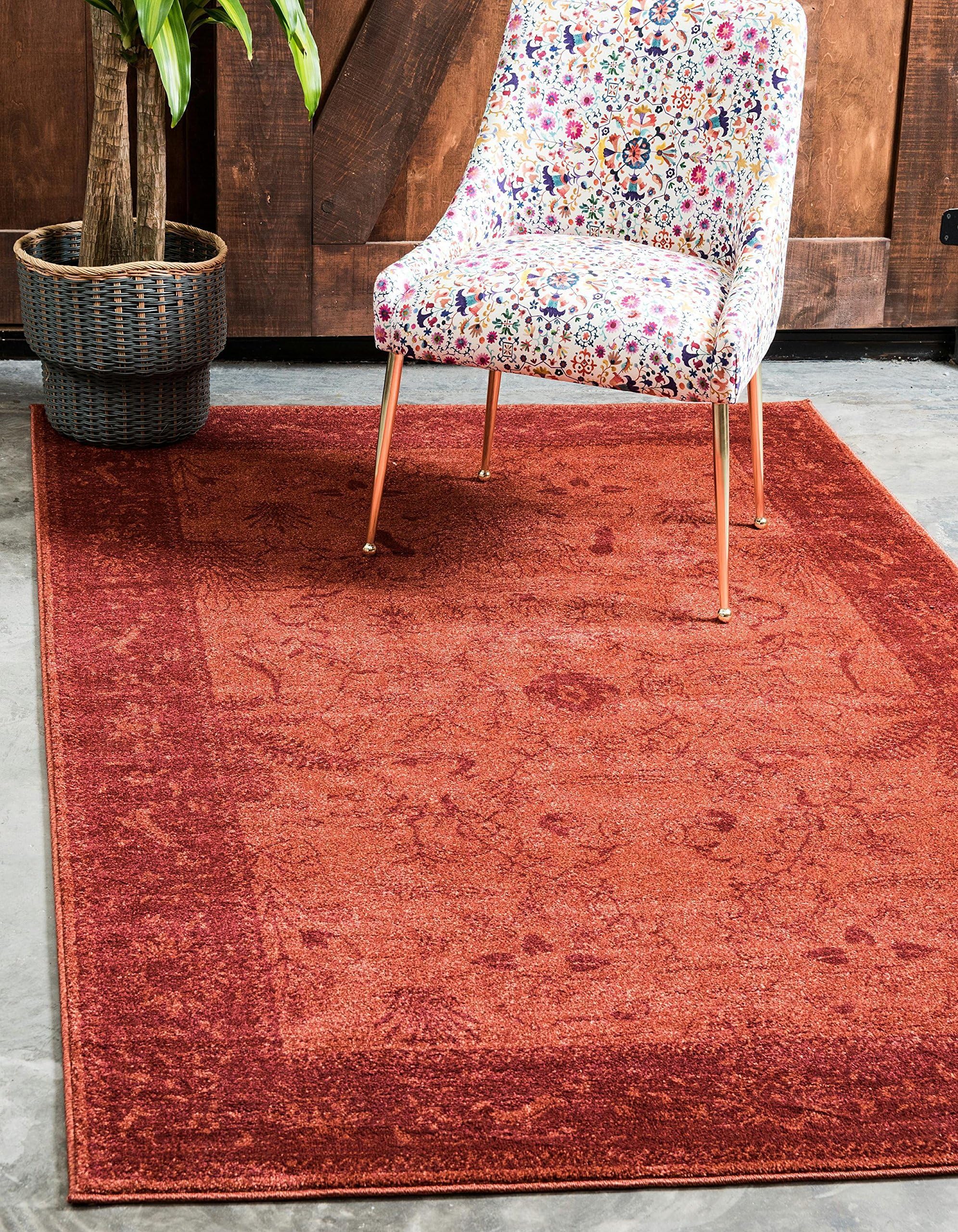 Unique Loom La Jolla Collection Tone-on-Tone Traditional Rust Red Area Rug (3' 3 x 5' 3)