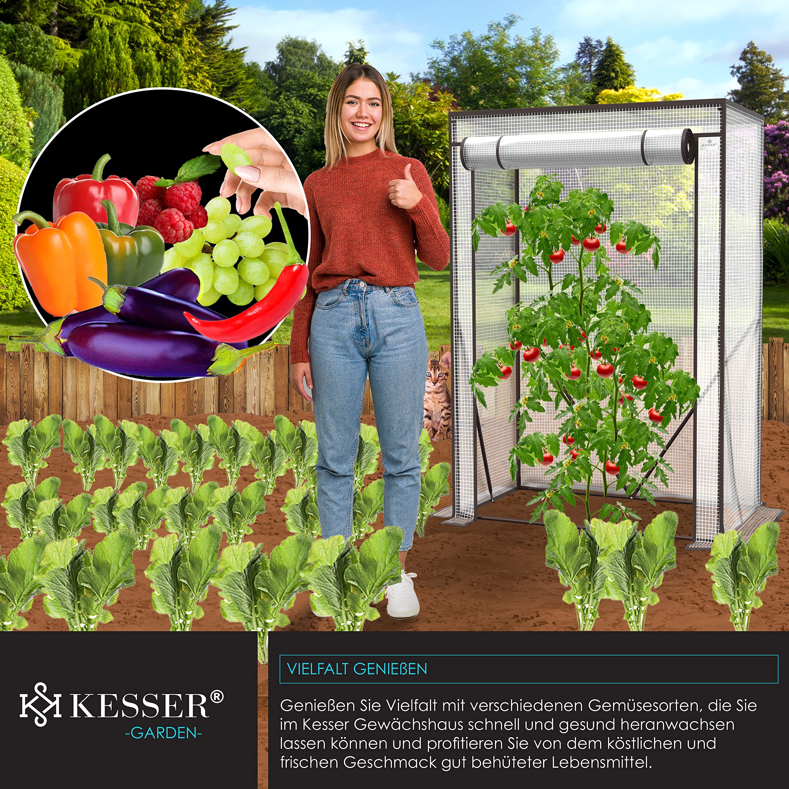 KESSER® Premium Tomatengewächshaus Foliengewächshaus, Gewächshaus klein, Tomatenhaus, Treibhaus mit Tür zum Aufrollen - 100 x 50 x 150 cm Frühbeet, Gemüse, Blumen, Obst, Inkl. Montagezubehör, Garten 5