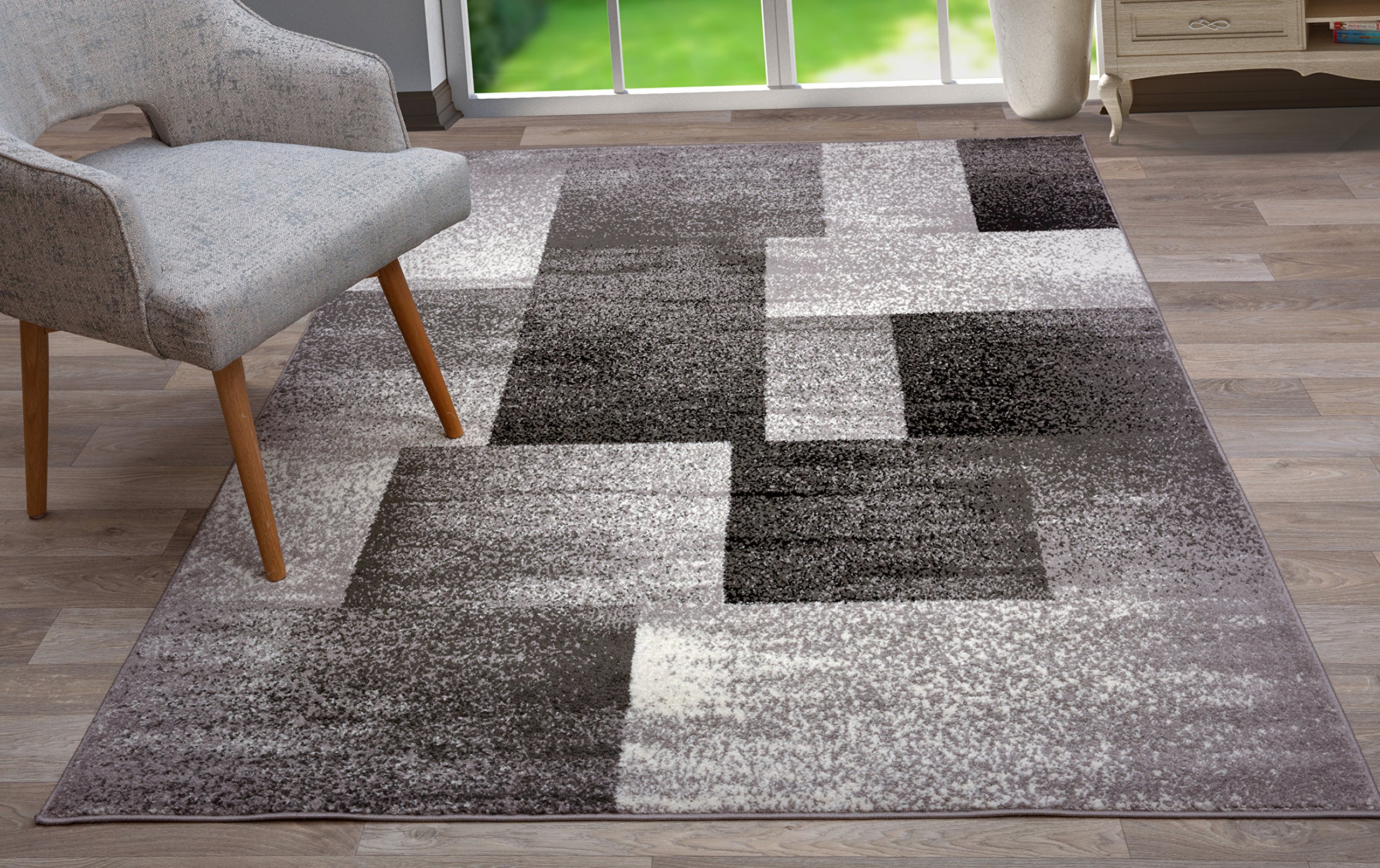 Rugshop Modern Distressed Boxes Area Rug 5' x 7' Gray