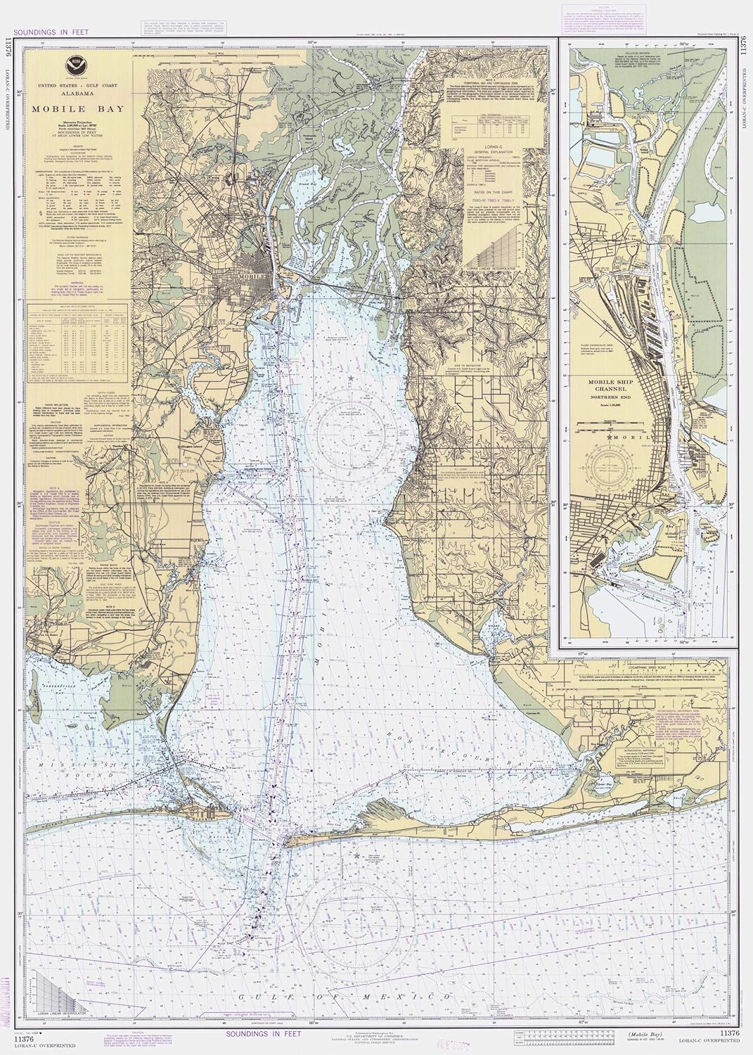 Mobile Bay 1984 - Vintage Map Reproduction - Nautical Decor - Wall Art (13