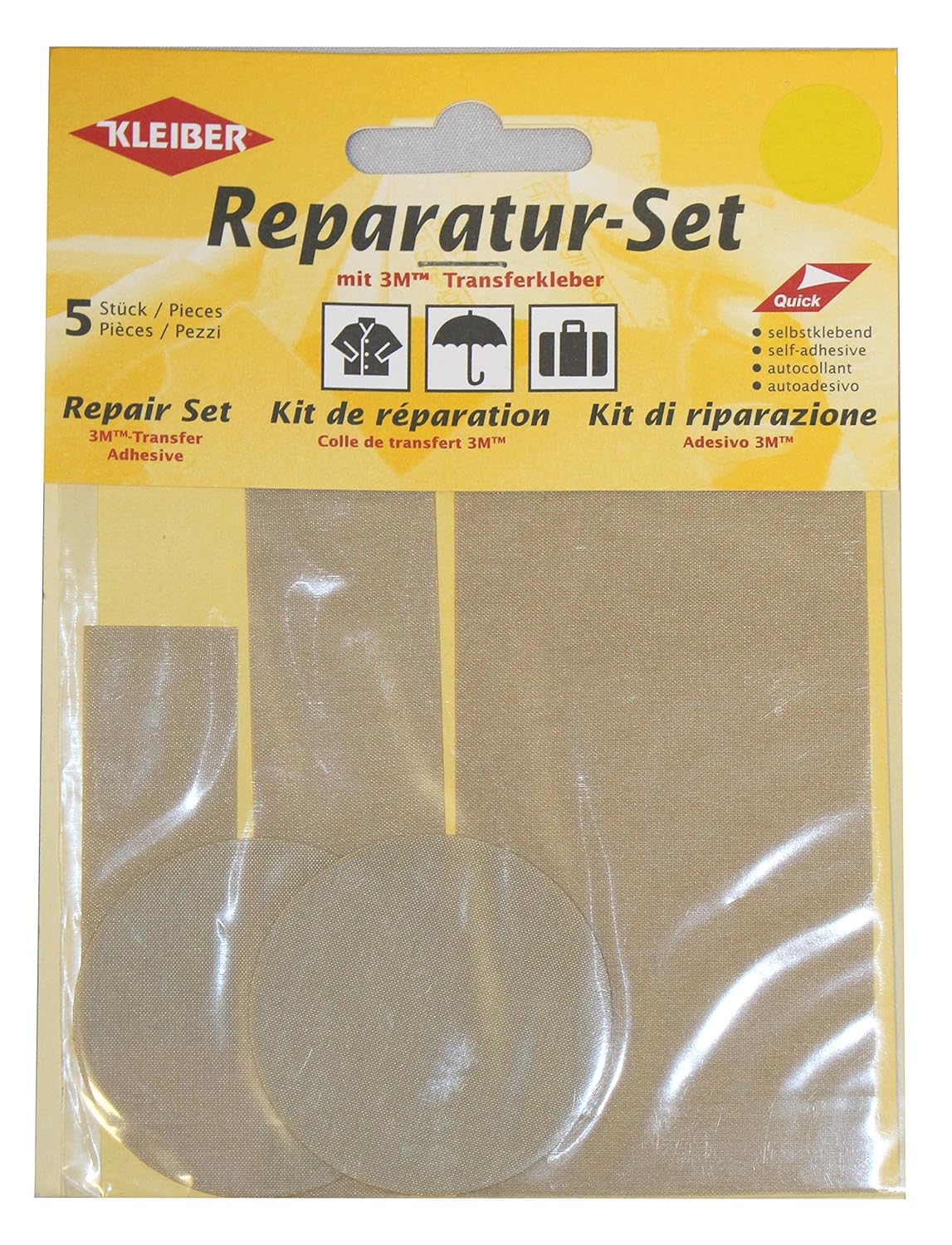 Kleiber 5Piece Self Adhesive Nylon Clothing Repair Patch Set, Light