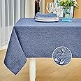 Mebakuk Rectangle Table Cloth Linen Farmhouse Tablecloth Waterproof Anti-Shrink Soft and Wrinkle Resistant Decorative Fabric Table Cover for Kitchen (Denim Blue, 60" x 120" (10-12 Seats))