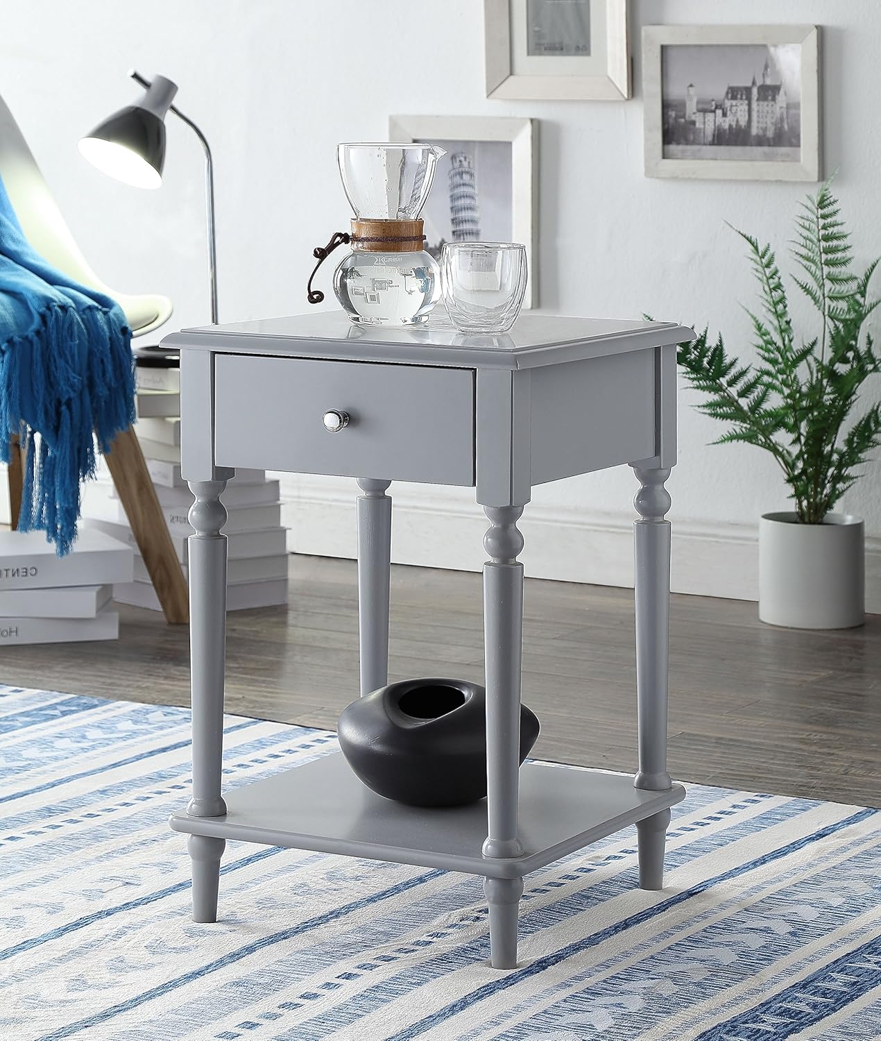 None Grey Finish Wooden Turned Legs Nightstand Side End Table Drawer Ehomeproducts Amazon Ca Home Kitchen