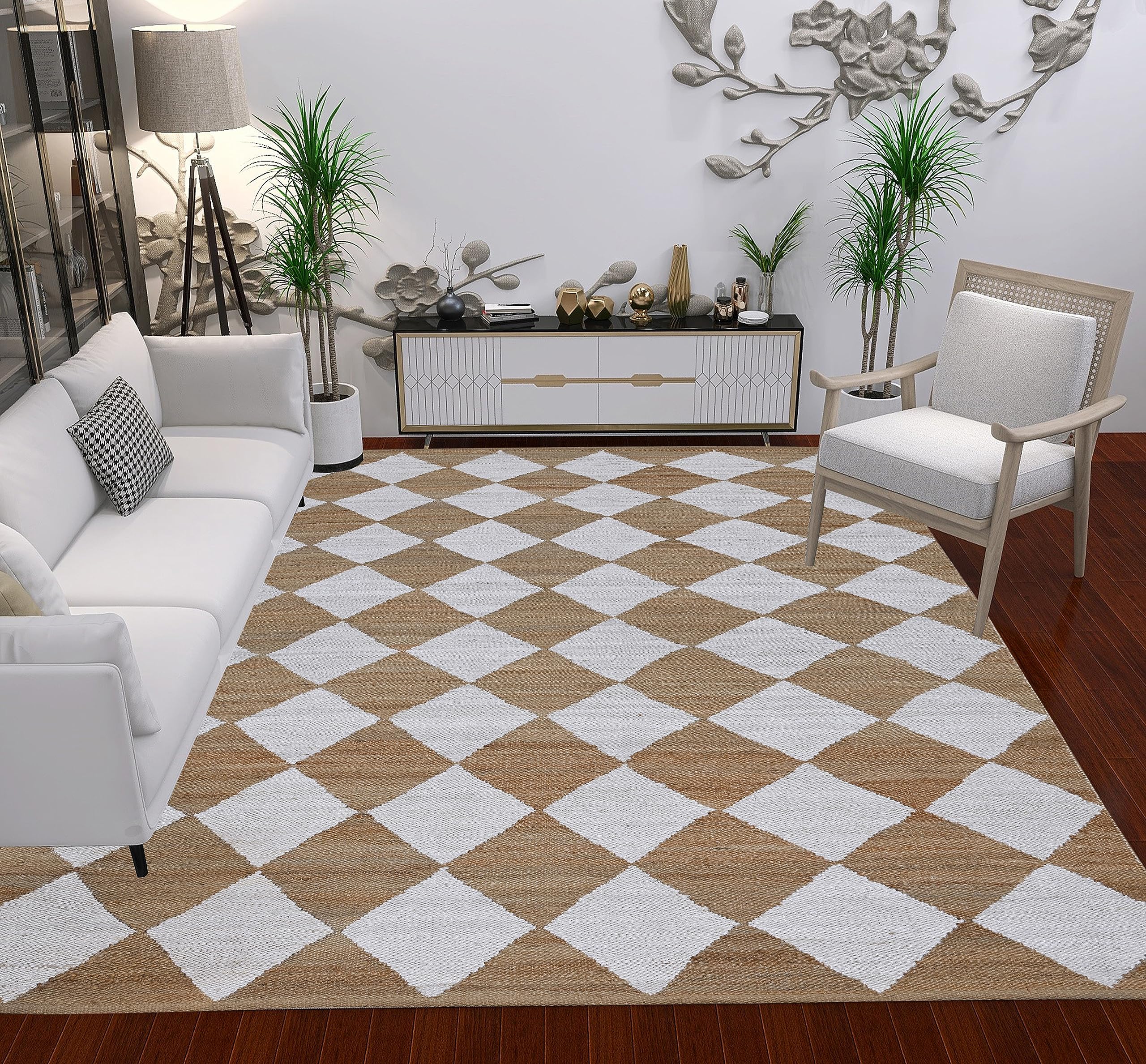 Photo 1 of Antep Rugs Natural 8x10 Indoor Hand Woven Fiber Jute Diamond Area Rug (Natural-Off White, 7'10" x 10')