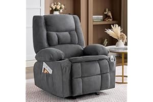 BIGGARSIT Rocker Recliner Chair with Massage and Heat, Nursery Rocking Chairs for Living Room, Ergonomic Comfy Relining Chair with Cup Holders, USB Charge Port, Side Pockets, Lazy Boy Recliner Sofa, Grey