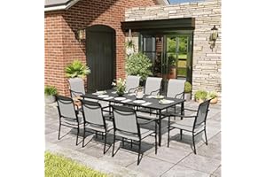 MIXPATIO Patio Table and Chairs, Patio Dining Set, 8 Person 83" Rectangular Outdoor Dining Table and Textilene Chairs, for Garden Lawn Porch Backyard Poolside, Grey