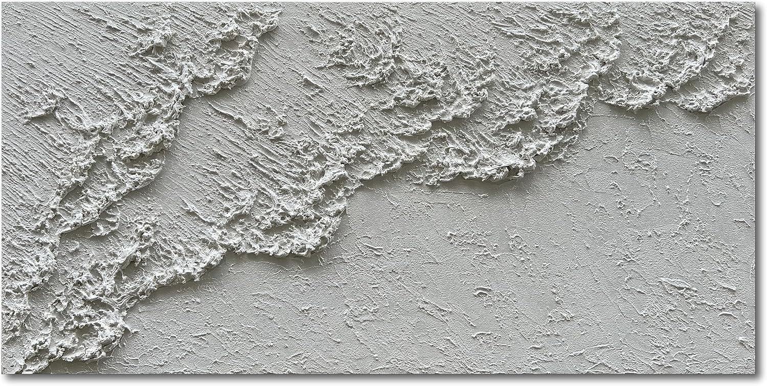 Paintings - NANKAI Hand Painted White Minimalist Art Painting Ocean Waves Abstract Canvas Oil Painting Home Wall Decoration Art 24x48 Inchs