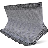 suaskk Men's Crew Work Boot Socks, Thick Cushioned Moisture Wicking Hiking Sock 4 Pairs