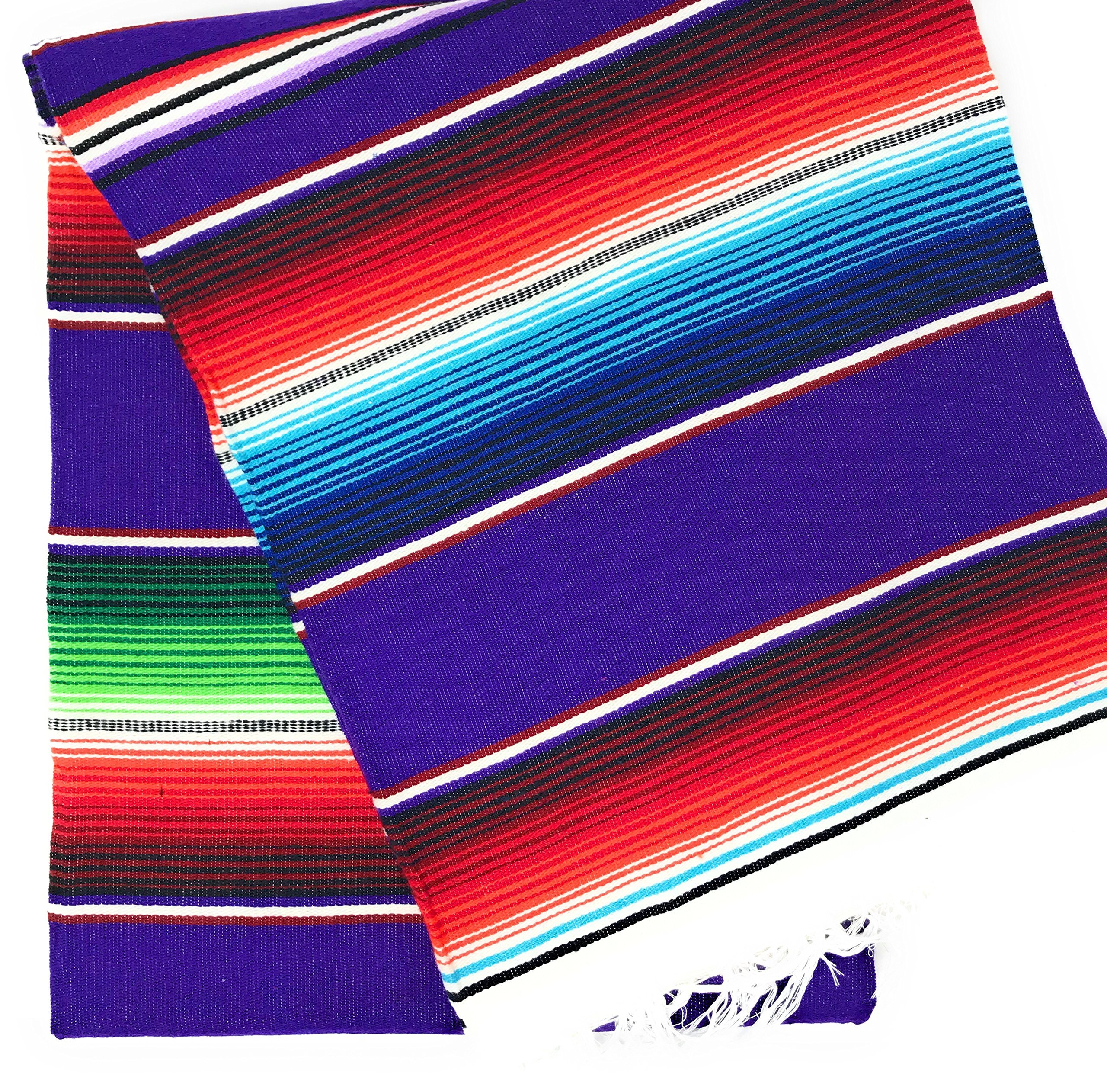 Mexitems Large Authentic Mexican Blankets Colorful Serape Blanket 7' X 5' (Pick Your Color) (Purple)