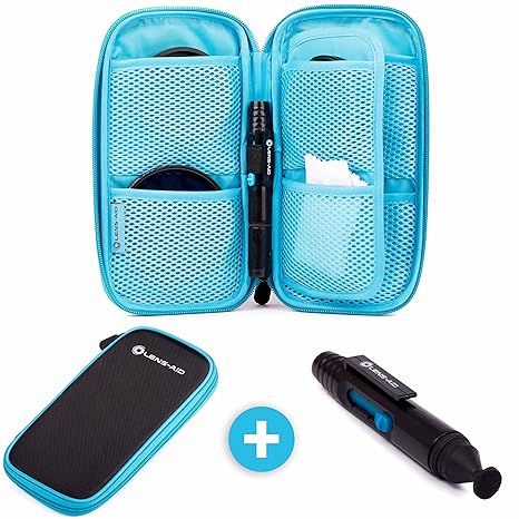 Große Filtertasche mit 9 Fächern inkl. Lens-Pen für Filter bis 82mm, Tasche für Objektiv Polfilter, UV-Filter, Kamera Deckel,