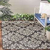 SAFAVIEH Washable Rug Outdoor Courtyard Collection - 6'7" x 9'6", Black & Cream, Non-Shedding & Easy Cleaning, Ideal for Pati