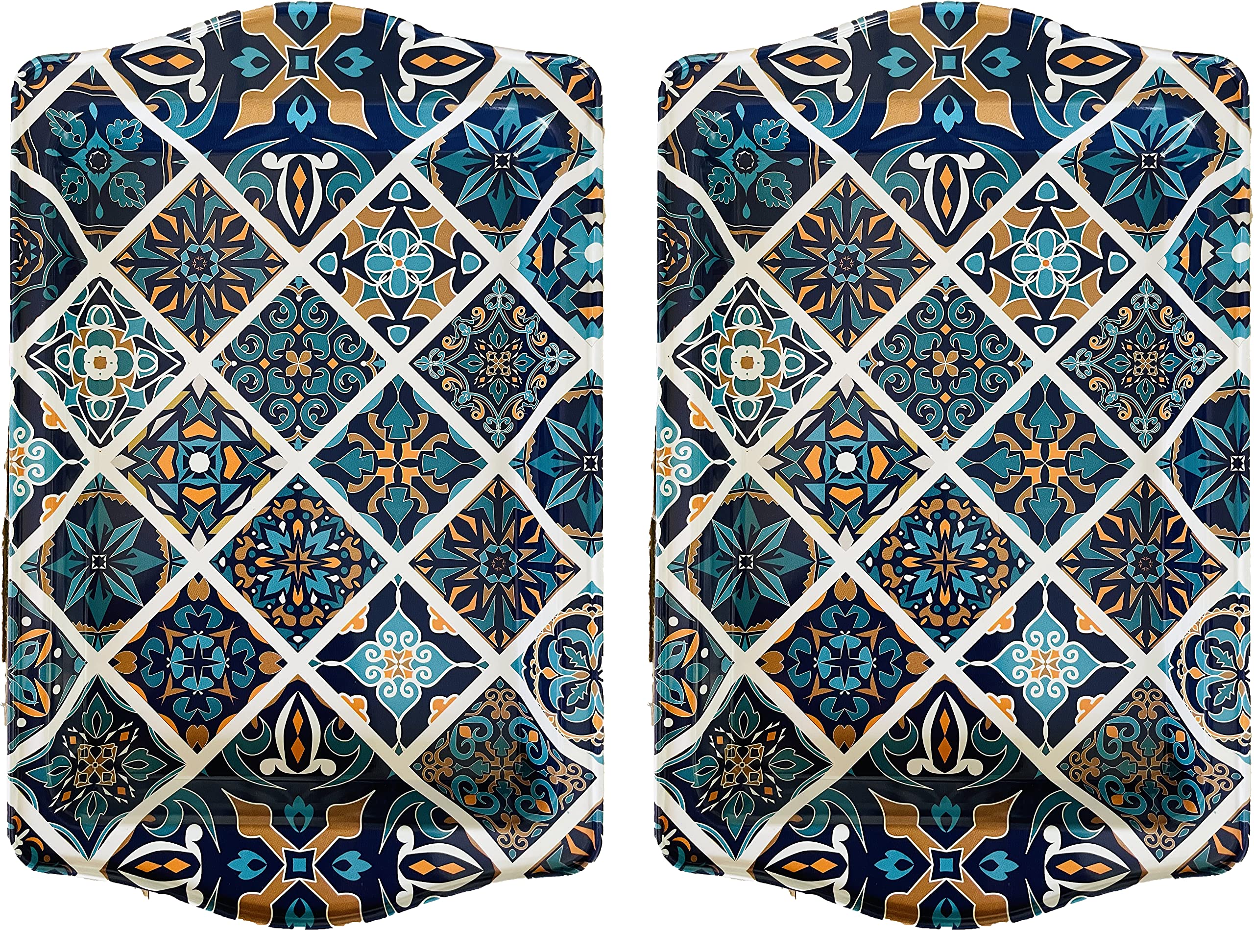 Totally Turkish Premium Design Small Serving Tray – Twin Pack of Trays with Gift Box, Decorative Serving Plates for Cups, Drinks, Bowls. 25 x 16 cm. Ideal Surface tidier for Household Items (Aegean)