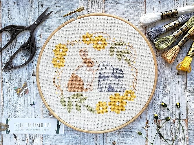 Kissing Rabbits Cross Stitch Kit Cute Love Embroidery