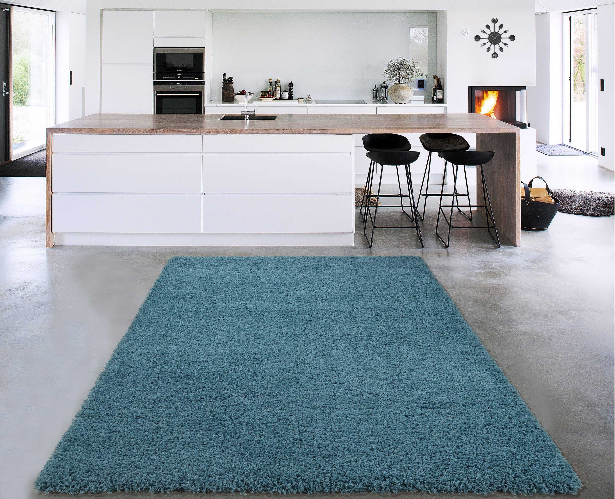 Sweet Home Stores Cozy Shag 2nd Collection Turquoise Solid Shag Rug (7'10"X9'10"), Blue